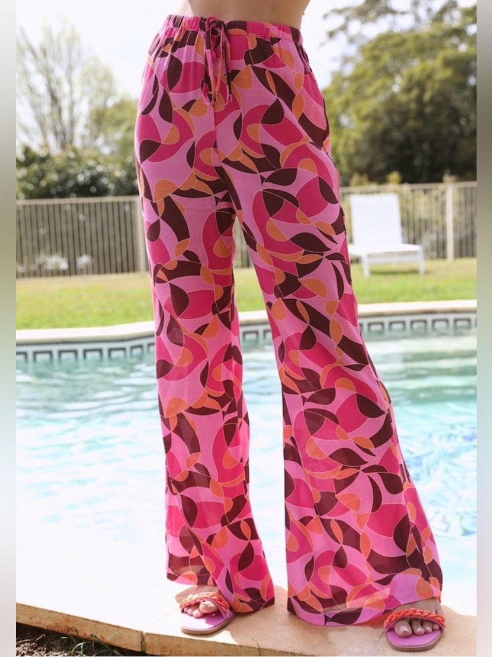 Charlie Holiday Pink Multi-Color Retro Wide-Leg Pants